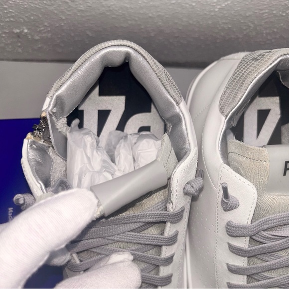 P448 John Mid Top EU 43 Lace Up Side Zip Shoes White Cream Mens 10.5 Womens 12 - Picture 3 of 7